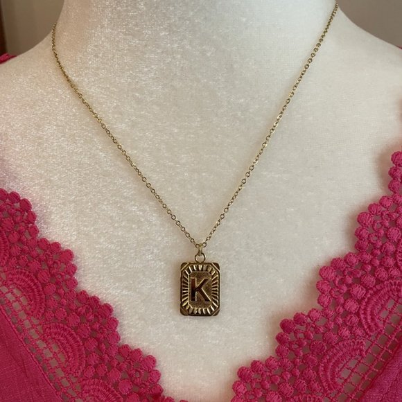 NEW Ellison Young 18K Gold Plated Art Deco Initial "K" Necklace Square Monogram - Picture 2 of 5